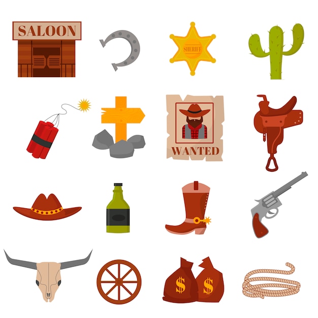 Download Vintage american old western designs sign and graphics cowboy vector icons. | Premium Vector