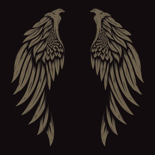 ヴィンテージ天使の羽イラストロゴデザイン プレミアムベクター