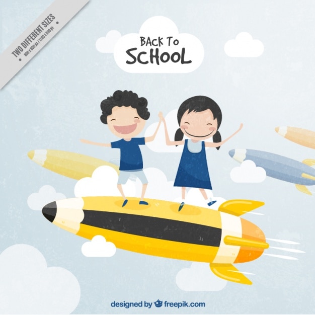 Vintage background of students having fun on a pencil Free Vector Vintage background of students having fun on a pencil Free Vector