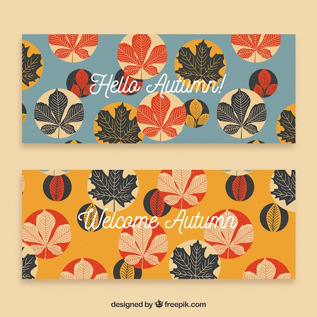 Vintage banners with autumn leaves and colorful circles