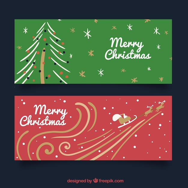 Vintage banners with Christmas drawings Free Vector