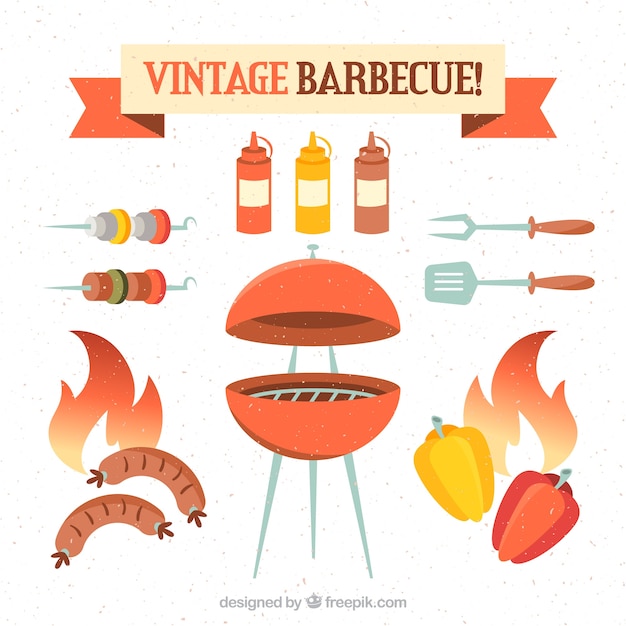 Vintage barbecue elements collection