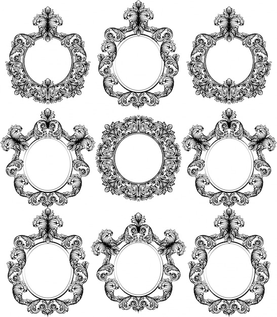 Download Vintage baroque frame decor set. detailed ornament vector ...