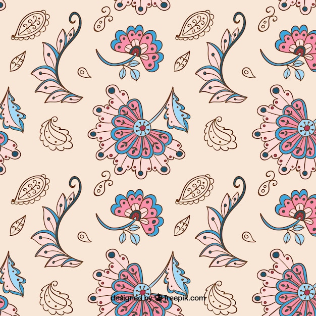 Vintage batik  pattern in beige Free  Vector 