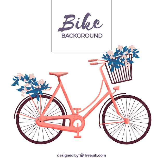 Vintage bicycle background with basket and\
floral ornament