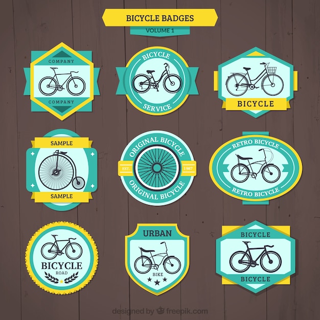 Vintage bicycle badges with yellow
details