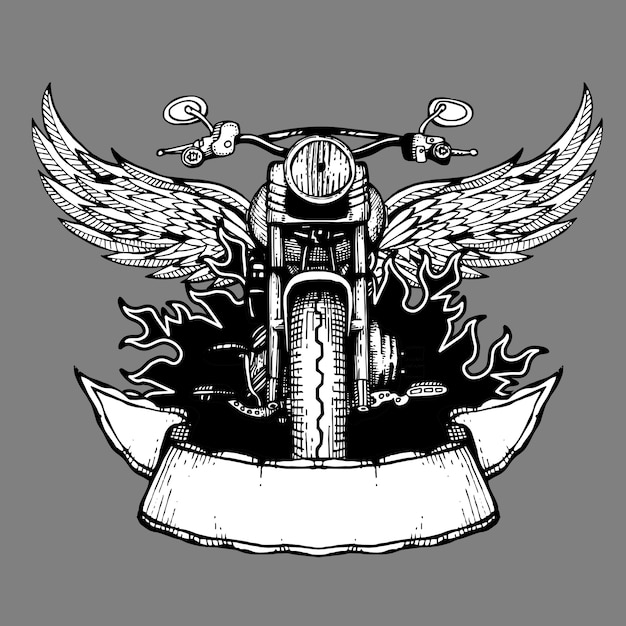 Download Vintage biker label, emblem, logo, badge with motorcycle Vector | Premium Download