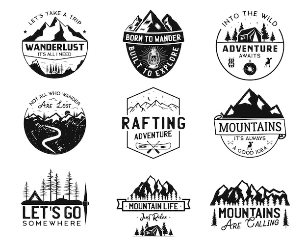 Premium Vector | Vintage camp logos, mountain badges set.