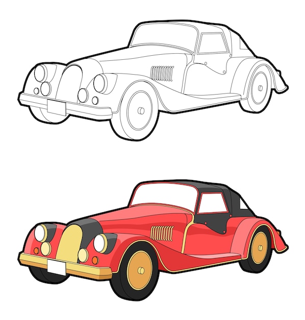 premium vector  vintage car cartoon coloring page for kids