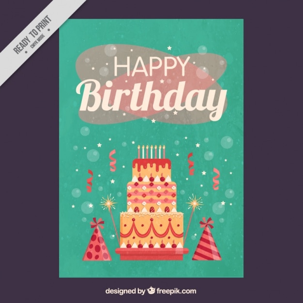 Download Vintage card of birthday cake | Free Vector