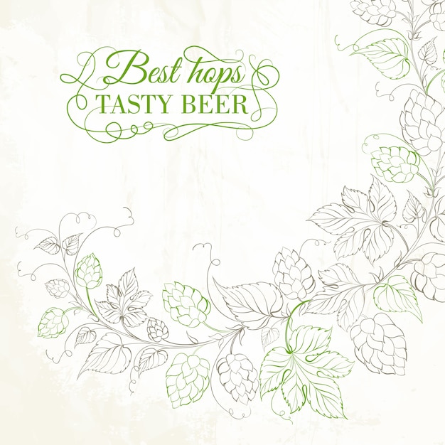Vintage card silhouette hop and leafs. Premium Vector