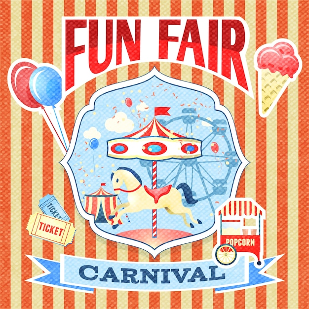 Free Vector Vintage Carnival Fun Fair Theme Park Poster Template Vector Illustration 4048