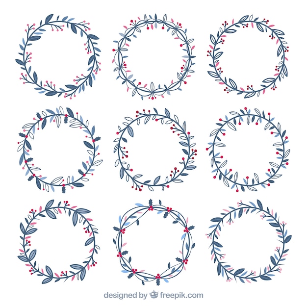 Download Vintage christmas floral wreath pack | Free Vector