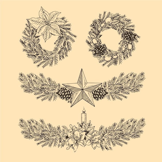 Free Vector | Vintage christmas flower &amp; wreath collection