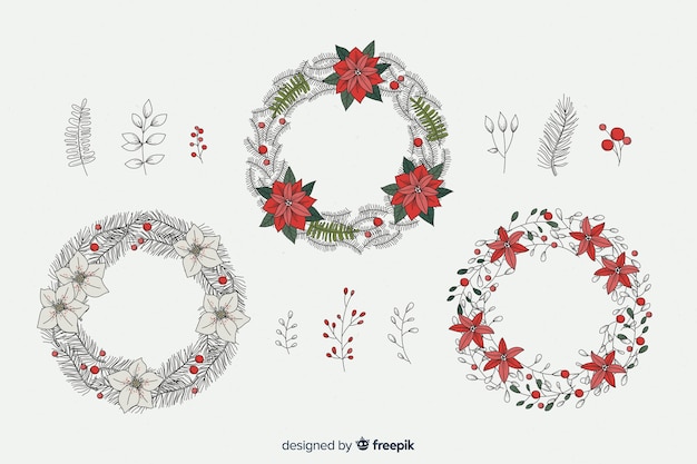 Download Vintage christmas flower & wreath collection Vector | Free ...