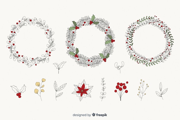 Download Vintage christmas flower & wreath set | Free Vector