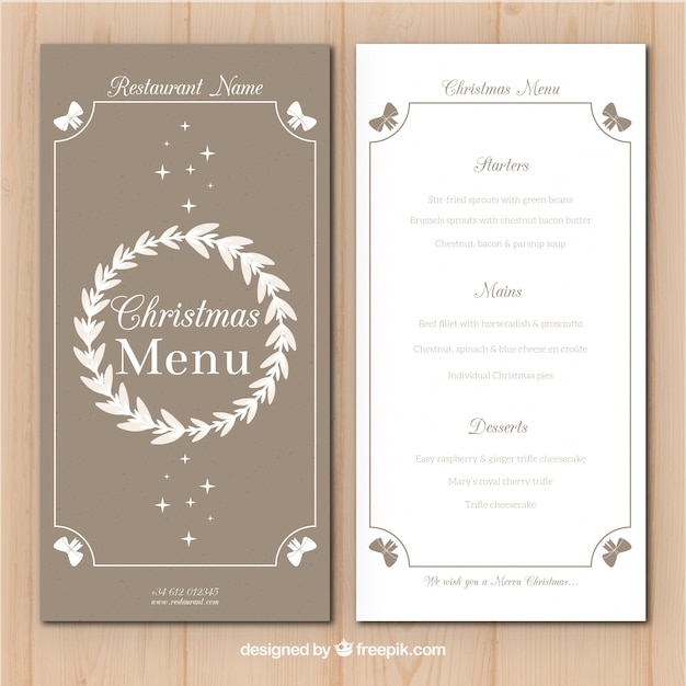 Vintage Christmas Menu With Floral Wreath Free Vector