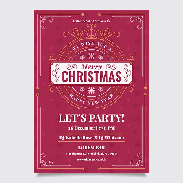 Free Vector | Vintage christmas party poster