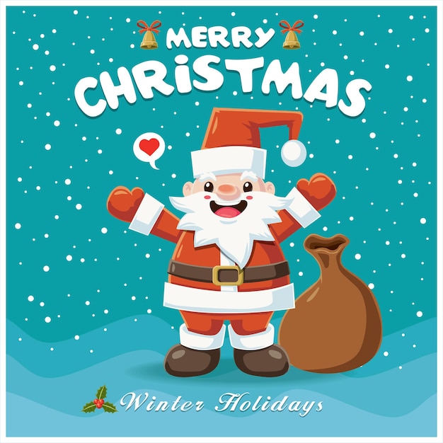 Premium Vector | Vintage christmas poster design with santa claus character