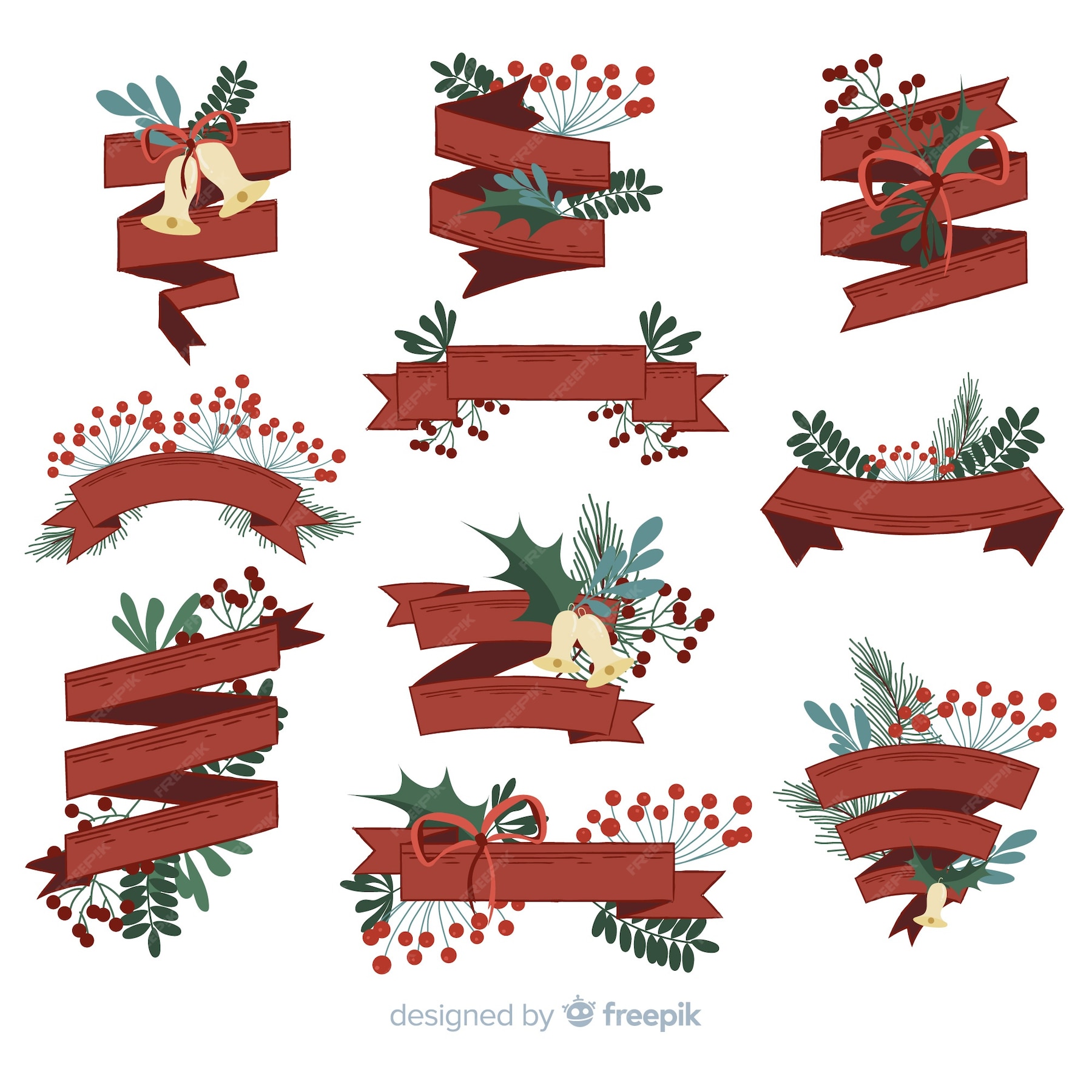 Free Vector  Vintage christmas ribbon collection