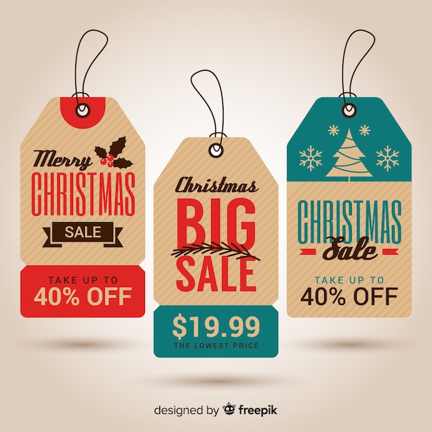 Download Vintage christmas sale label collection Vector | Free Download