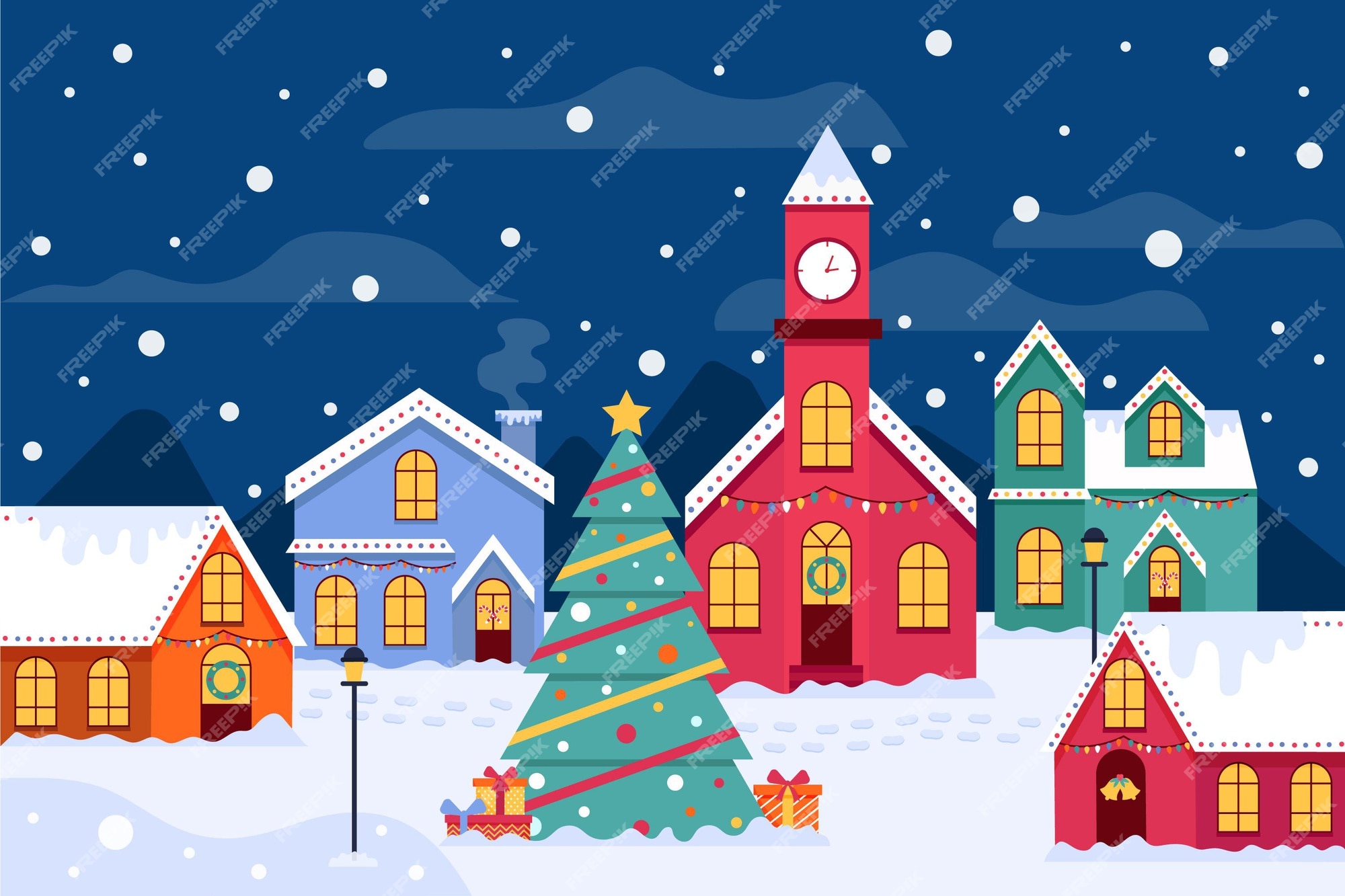 Free Vector | Vintage christmas town illustration