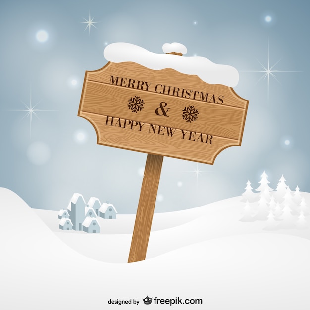 Download Vintage christmas wooden sign | Free Vector