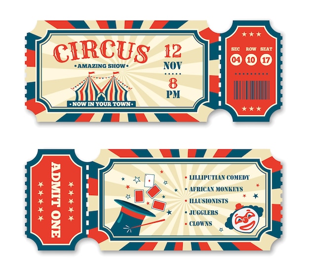 Premium Vector Vintage circus ticket template, old carnival entry