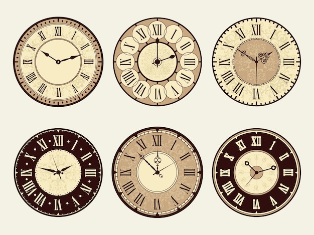 ヴィンテージ時計 エレガントなアンティークの金属時計のベクトルイラスト 分と数字の文字盤 ローマ字またはクラシック プレミアムベクター