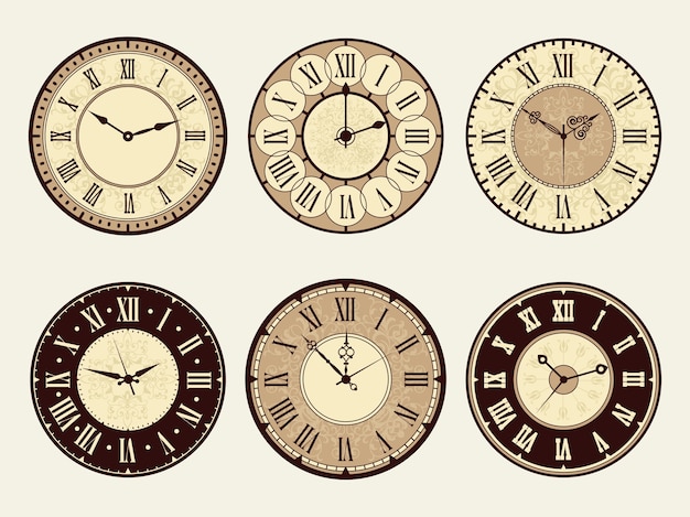 Premium Vector Vintage Clock Elegant Antique Metal Watches Vector Illustrations Minute And Number Clock Face Roman Or Classic