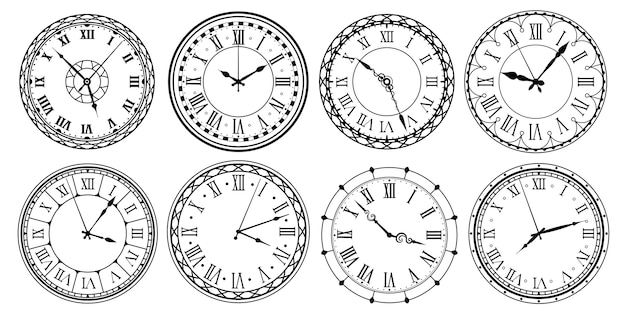 ヴィンテージ時計の文字盤 ローマ数字 華やかな時計 アンティック時計のデザインのレトロな時計の時計の文字盤 プレミアムベクター