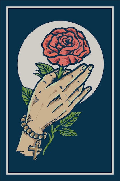 Praying Hands Drawing Holding Rose