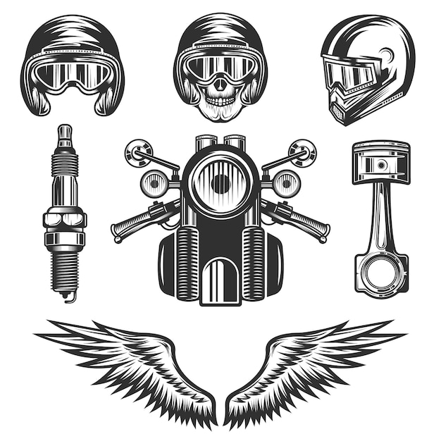 Premium Vector Vintage Custom Motorcycle Elements And Parts