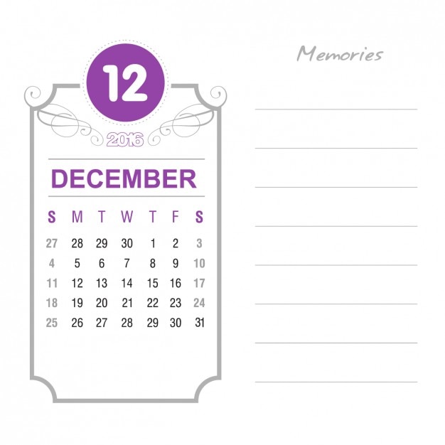 Vintage december calendar 2016 Free Vector