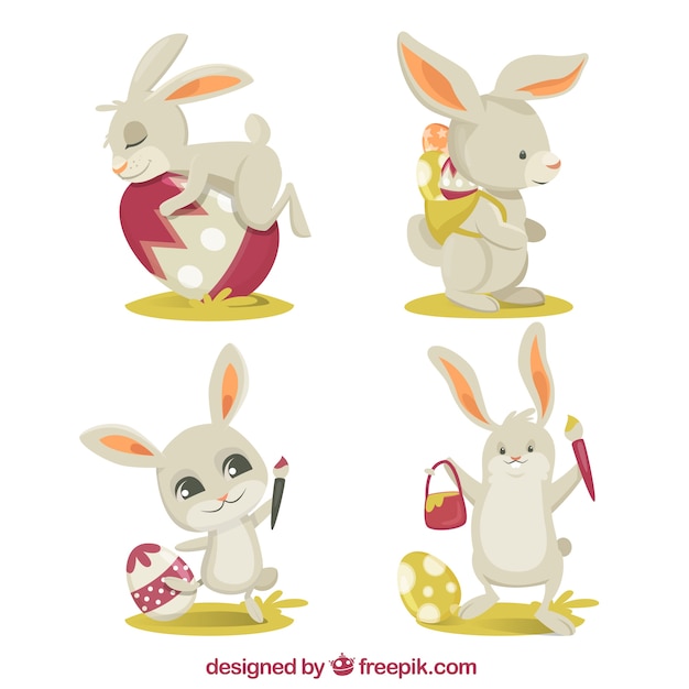 Download Vintage easter bunnies collection Vector | Free Download