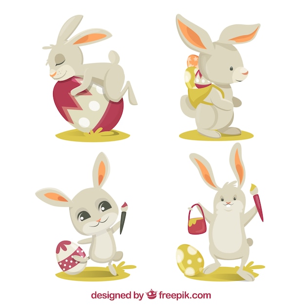 Vintage easter bunnies collection Vector | Free Download