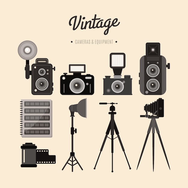 Vintage equipment of cameras and accessories Vector | Free ...