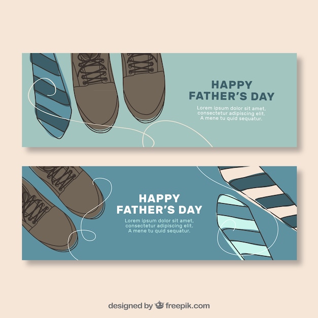Vintage father day banners with shoes and\
ties