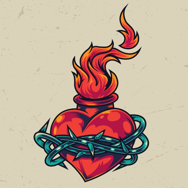 Download Vintage fiery heart colorful template | Free Vector