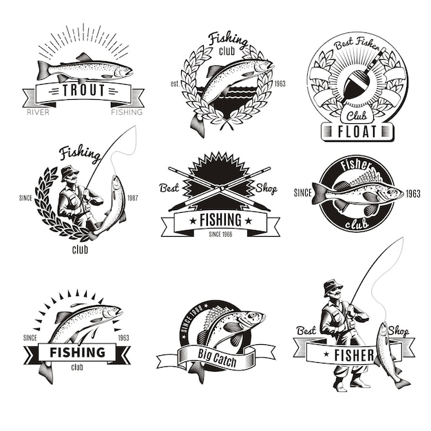 Download Free Vector Vintage Fishing Logo Set