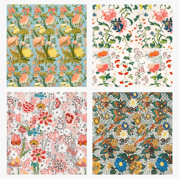 Premium Vector Vintage Floral Pattern Wallpaper Set