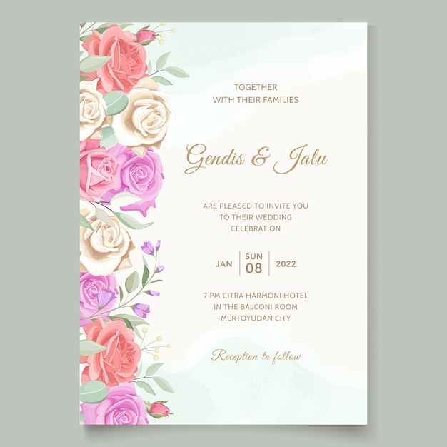 Premium Vector | Vintage floral wedding card template