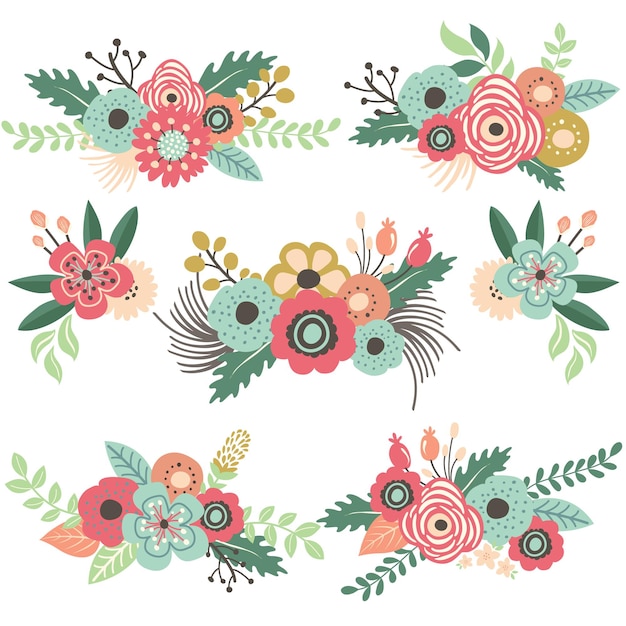 Premium Vector | Vintage flower bouquet set