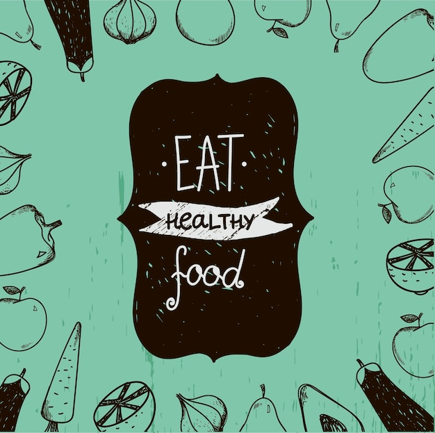 ヴィンテージ食品イラスト 健康食品を食べる 周りの食べ物 メニュー 広告 ポスター カード チラシなどにご利用いただけます プレミアムベクター