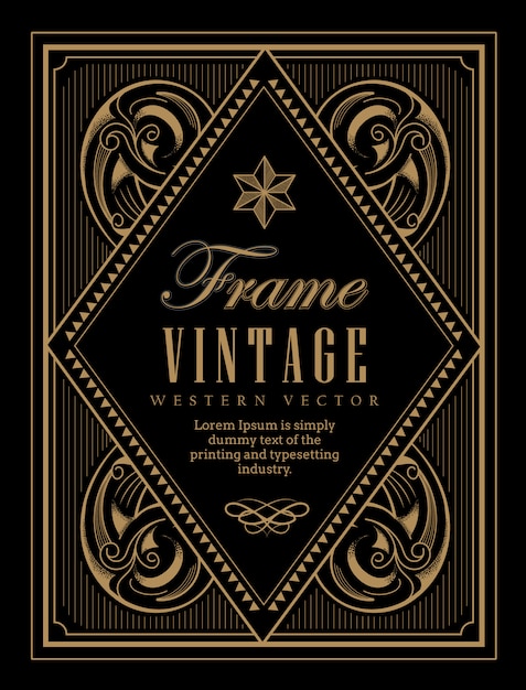Download Premium Vector Vintage Frame Label Western Retro Border Engraving Antique
