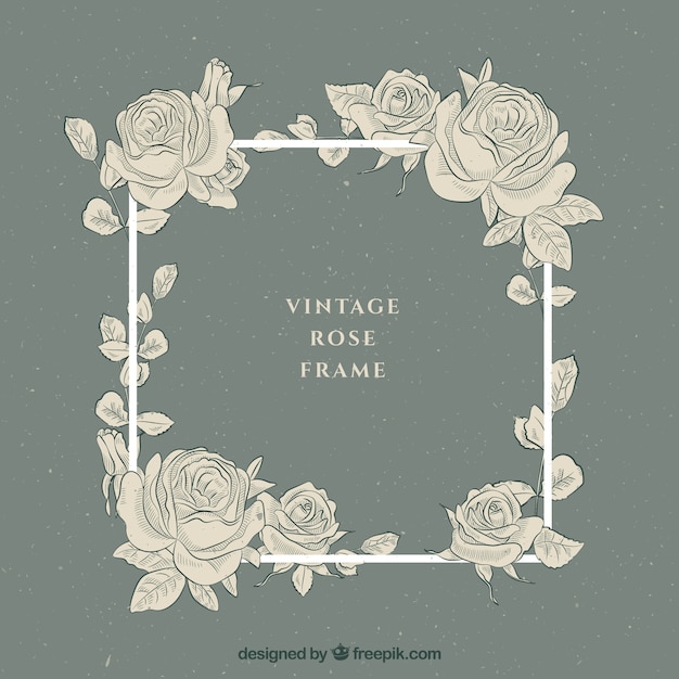 Download Vintage frame with hand drawn roses Vector | Free Download