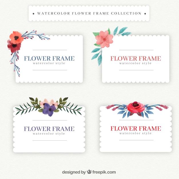 Vintage frames with watercolor flowers