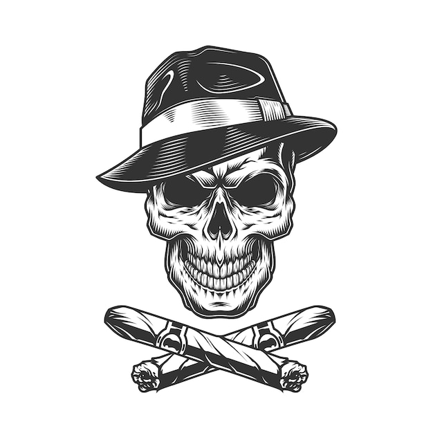 Free Vector | Vintage gangster skull in fedora hat