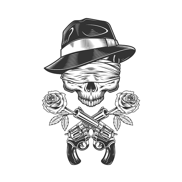Vintage gangster skull in fedora hat | Free Vector