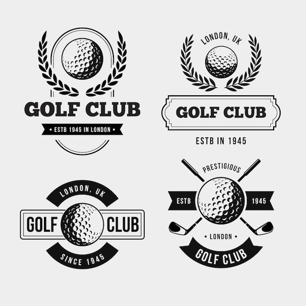 Free Vector Vintage golf logo collection in monochrome